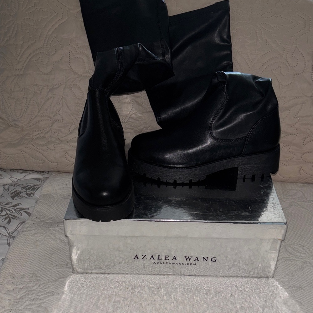 Azalea Wang Black Stretch Over The Knee Boots for Women